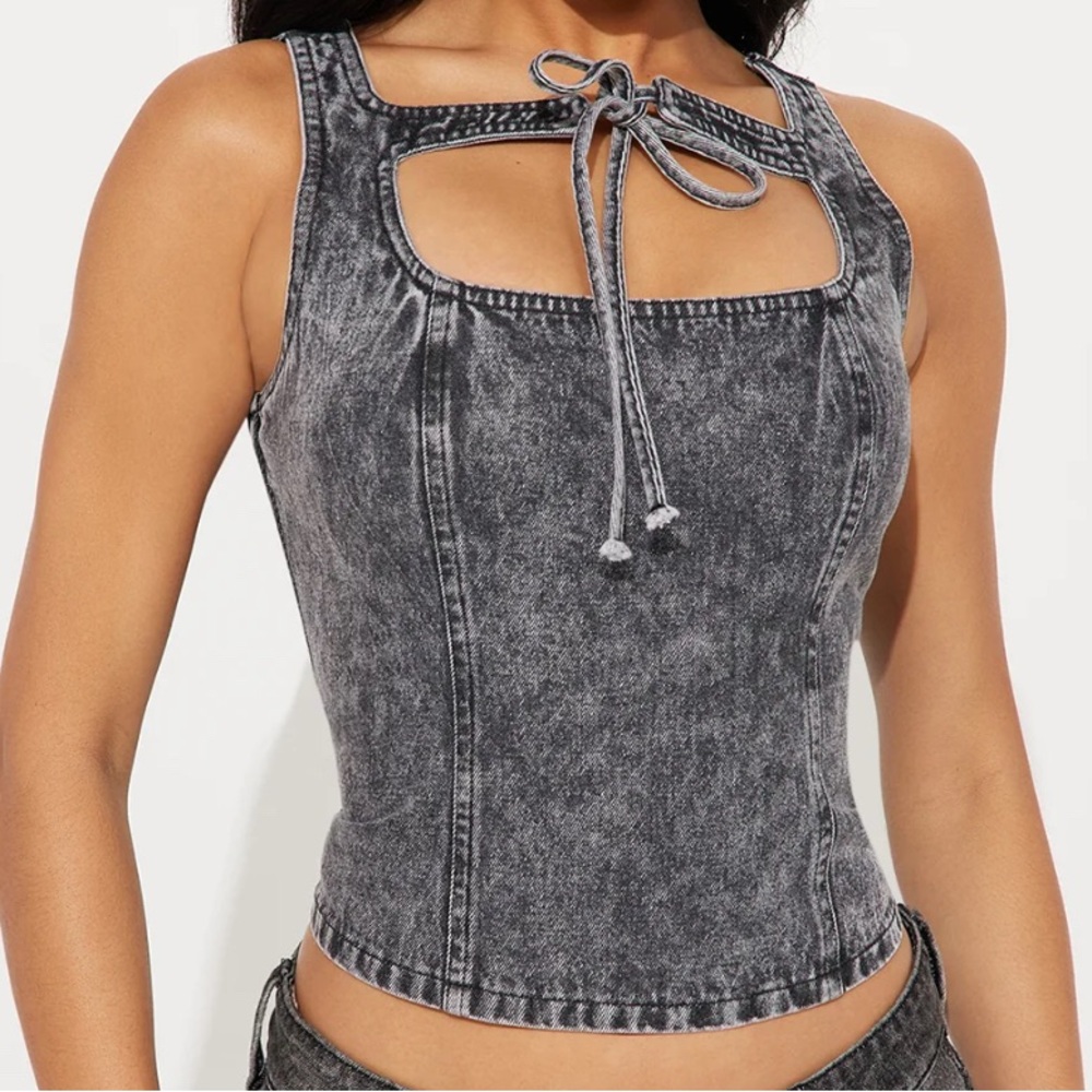 Black Denim Sleeveless Top